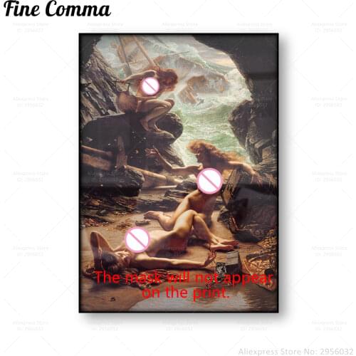 Vintage Poster Cave of the Storm Nymphs Sir Edward John Poynter Canvas Print Wall Art Antique Painting Reproduction Home Decor