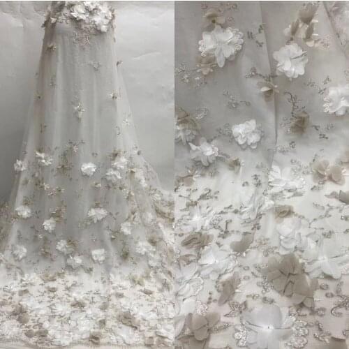 High fashion French Lace Fabric High Quality African Tulle Embroidered 3d flower SYJ-618684 net Lace Fabric For Wedding