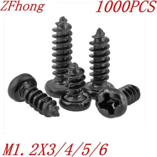 1000PCS M1.2*3/4/5/6 1.2mm black micro electronic screw cross recessed phillips round pan head self tapping screw