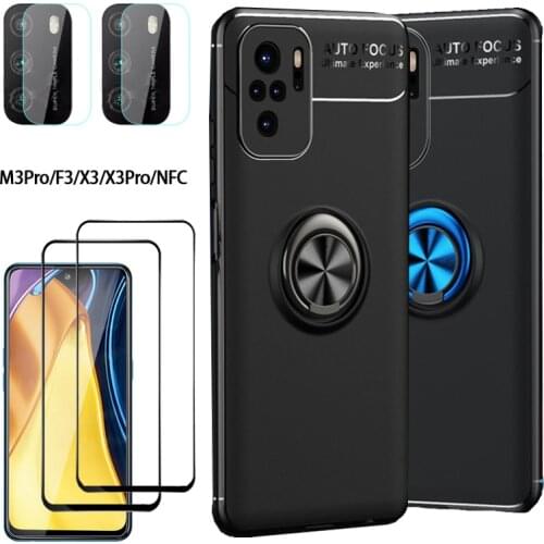 360 Screen Protector+Cover for Xiaomi Poco M3 Poko F3 X3 M3 Pro 5G Ring Holder Case Pocophone X3 pro Pocom3 Silicone Poco X3 NFC