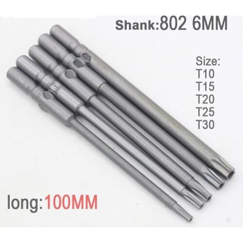 5Pcs/set 802 Torx Screwdriver Bits T10-T30 6mm Round Shank Electric Screwdriver Bits Repair Tools long 100mm