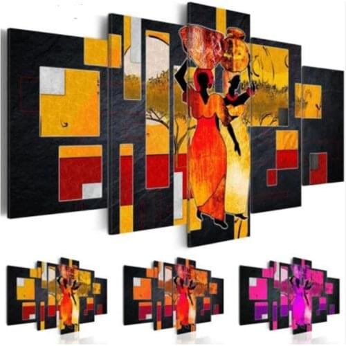 5pcs/set African Woman Landscape Diamond Painting full square 5d Diy Diamond Embroidery beadwork Mosaic stickers ZP-605