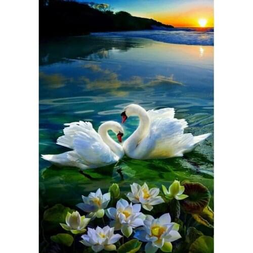 5D DIY Diamond Embroidery White Swan Landscape Full Round Square Drill Painting Mosaic Rhinestone Cross Stitch Handmade Products