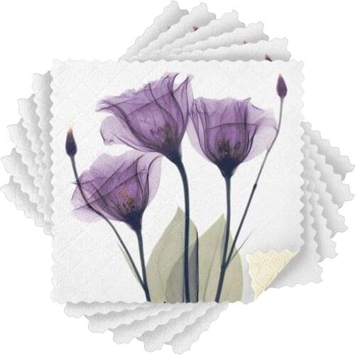 6Pcs Dish Towels For Kitchen Absorbent Microfiber Purple Tulip Print Dish Cloths Household Cleaning Wiping Towel Scouring Pad