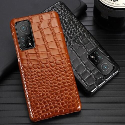 Genuine Leather Phone Case For Xiaomi 10 10T Pro 10t lite redmi k30 K30s Ultra Cowhide Crocodile Belly Texture Cover