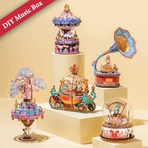 Diy Wooden Music Box Ballerina You Are My Sunshine Music Box Puzzle Musical Toys Assemble Model Building for Kids Birthday Gift