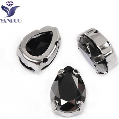YANRUO 4320 All Sizes Jet Hematite Drop Glass Stones Strass Point Back DIY Jewelry Craft Crystals Rhinestones For Sewing