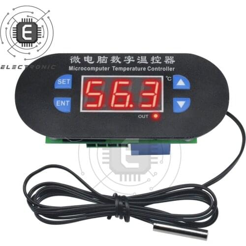 W1308 DC 12V AC 110-220V NTC10K Temperature Controller Adjustable Digital Cool Heat Sensor Red Display Thermostat Switch