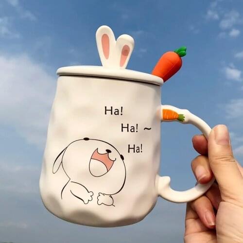 400ML Creative Cute Bunny Mug Cartoon Cute Spoon With Lid Three-Dimensional Rabbit Ears Personality Home Milk Breakfast Cup