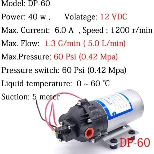Automatic Switch Mini Water Pump DP-60 DC 12V 5L/min 4.2 Bar High Pressure Diaphragm Vacuum pumps RO system Car Washing Filter