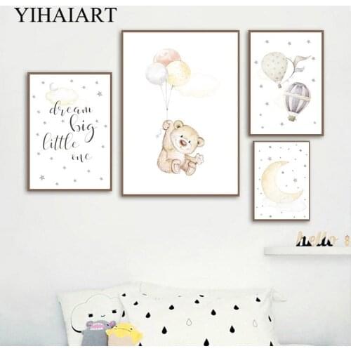 Cartoon Nursery Canvas Painting Balloon Bear Wall Art Print Bohemia Style Poster Moon Starry Decorative Picture Kids Room Decor