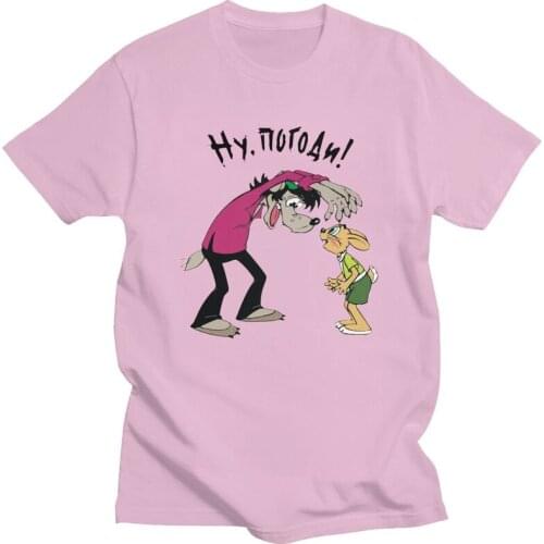 Mens Nu Pogodi Wolf And Rabbit T Shirt Short Sleeves Cotton Tshirt Fashion T-shirt Casual Russia Comic Cartoon Tee Top Apparel