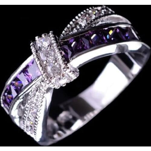 2021 New Inlaid Purple Crystal Zircon Intersect Ring for Women Wedding Party Jewelry Gift