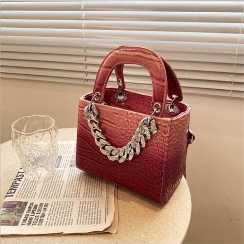 New Style Gradient Ramp Color Women Crossbody Bags Vintage Crocodile Print Rhinestone-Bordered Chain Single ShoulderCrossbodyBag