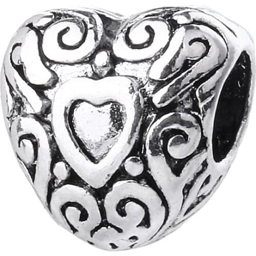 Charm Beads Bead Elegant Jewelry Wholesale Trendy Charms Retro pattern Hot Sale Kralen For Womens DIY Bracelets Heart Shaped