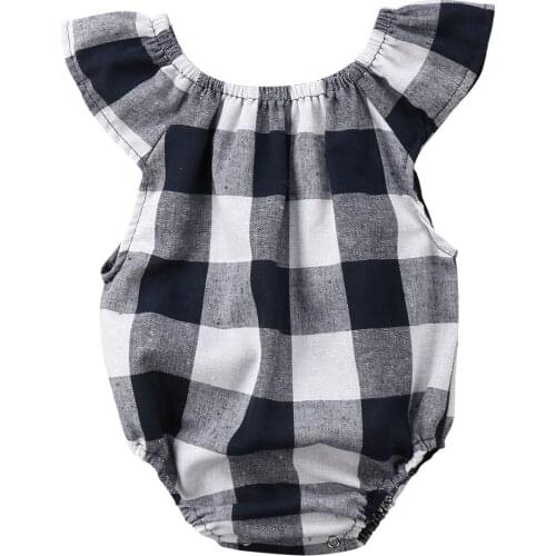 Newborn Baby Girls Ruffles Sleeve Plaid Bodysuit Playsuit Jumpsuit Sunsuit Clothes Outfit Size 0-24M