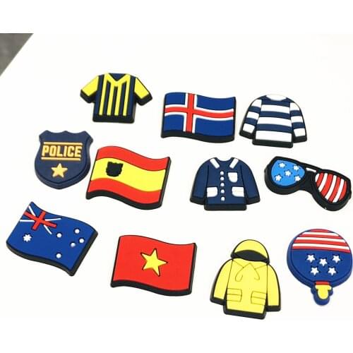 Wholesale 100PCS Mix National Flag PVC Craft Flat Back DIY Boys Girls Shoes Charms Scrapbooks Embellishments Party Gifts