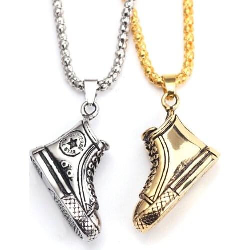 Fashion Antique Basketball Shoes Pendant Necklace Silver Color Handmade Necklace Hip Hop Jewelry For Sports Men Dropshiping S196