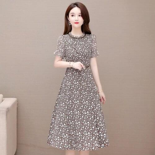 Moeroshe V Neck Slim Waist Print Trumpet Dress Plus Size Spring Summer Japan Style Women Dress Sweet Puff Short Sleeve Vestidos