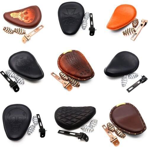 Custom Motorcycle PU Leather Saddle Seat Cushions 3" Spring Solo Bracket Seat Universal For Harley Chopper Bobber Cafe Racer