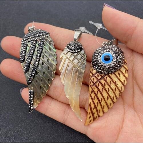 Wing-shaped Black Shell Diamond Pendant for DIY Necklace Jewelry Making Wholesale Designer Charms Fashion Woman Accessories