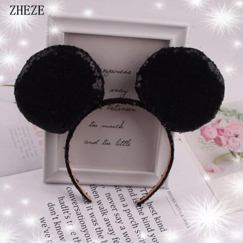 4'' Glitter Sequins Big Mouse Ears Hairband Kids Trendy Headbands Girls Women Party Head Wear DIY Hair Accessories