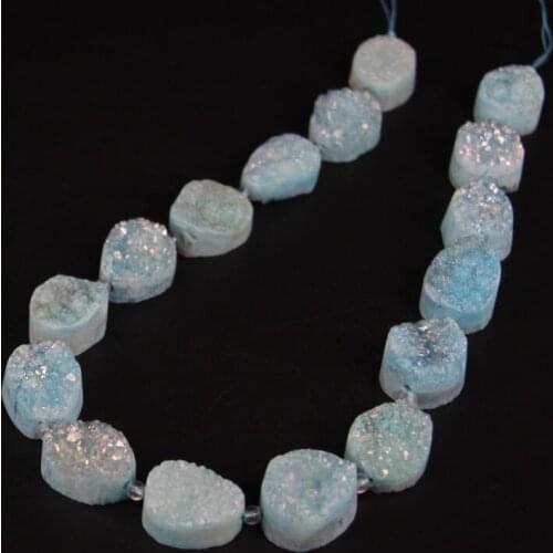 Approx16PCS/strand Blue AB Natural Quartz Agates Geode Druzy Oval Slab Nugget Beads,Roug Crystal Drusy Slice Pendants Jewelry