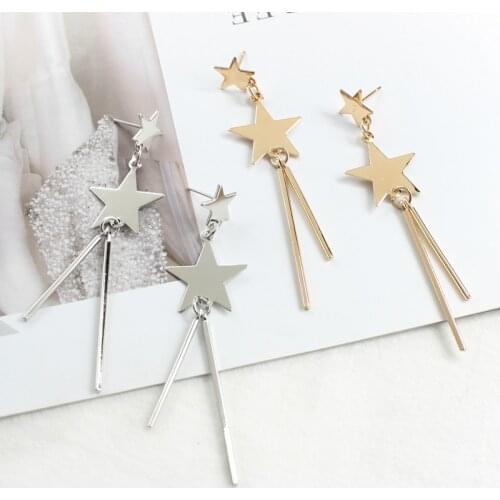 Simple dreamy stars moon stitching acrylic metal tassel pendant earrings Stylish and elegant feminine jewelry