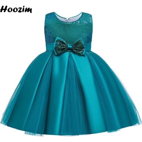 Luxury Palace Princess Shine Gala And Evening Dress Girls 4-10 Years Dark Green Sequin Bow Pageant And Wedding Dresses Children
