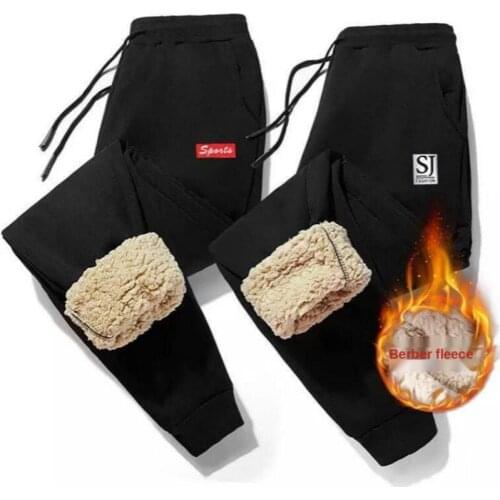 2021 Black Jogging Pants Men Cashmere Winter Padded Fleece Trousers Mens Ankle Length Loose Sports Drawstring Sweatpants 8XL