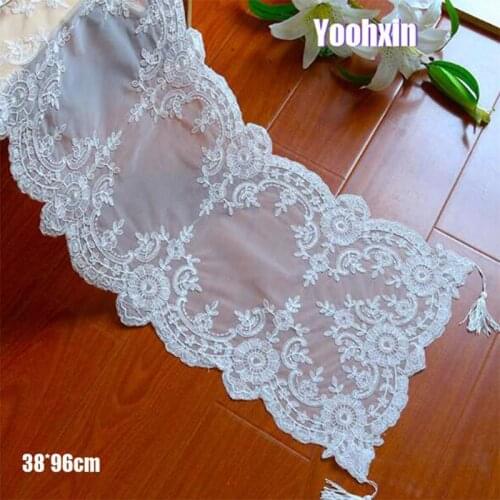 Modern white Embroidery bed Table Runner cloth cover flag dining Lace tea coffee tablecloth kitchen Christmas Wedding decor