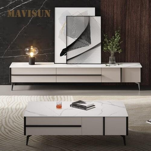 Modern Practical Natural Tea Table European-American Center Table With Marble Pattern TV Stand And Coffee Cabinet Combination