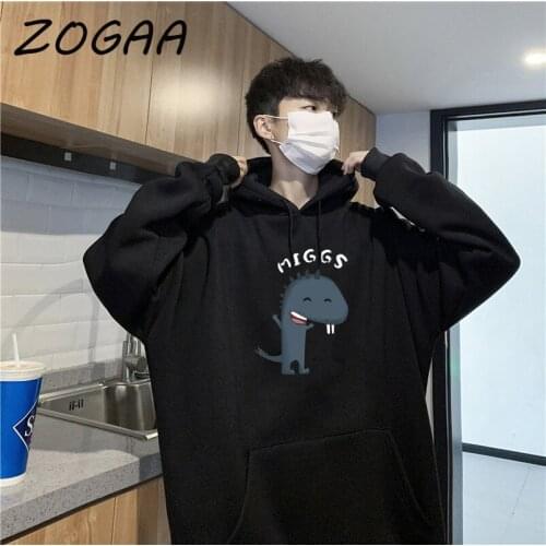 ZOGAA Trendy Mens Hoodie Harajuku Thicken Cartoon Dinosaur Casual Streetwear Sweatshirt Hip Hop Youth Mens And Womens Wear