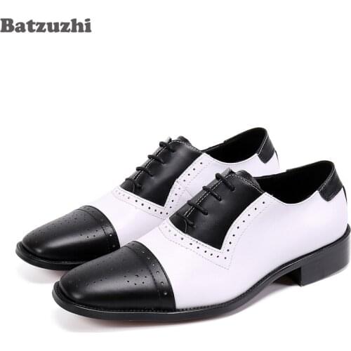 Batzuzhi Handmade Mens Shoes Formal Genuine Leather Dress Shoes Lace-up Black White Business Shoes Men Zapatos Hombre, Big Size