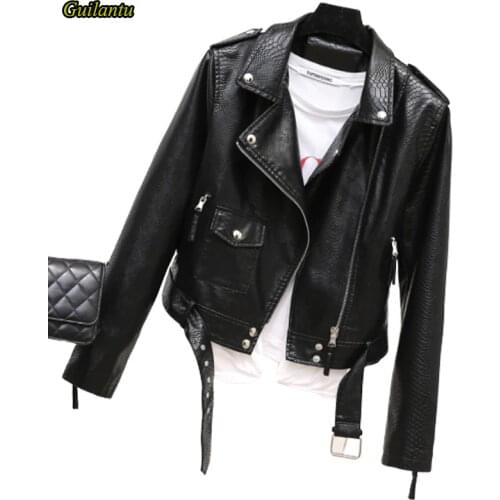 Guilantu Womens Faux Pu Leather Motorcycle Coat Women 2020 Spring Autumn Fashion Black Biker Soft Jacket Female
