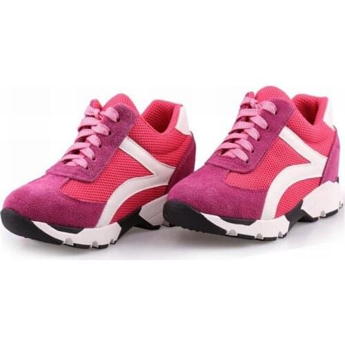 Women spring autumn breathable mesh suede leather patchwork casual shoes student travel lace up low hidden wedge shoes