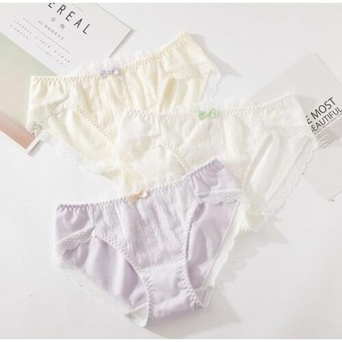 Women Cute Panties Large Sizes New Japanese Kawaii Sexy Lace Pants Cotton Underwear Female Plus Size Womens Breathable Briefs