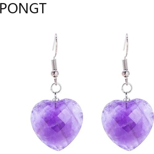 High quality natural Stone Drop Earrings for women heart faceted crystal dangle earrings Purple stone opal earrings 2018