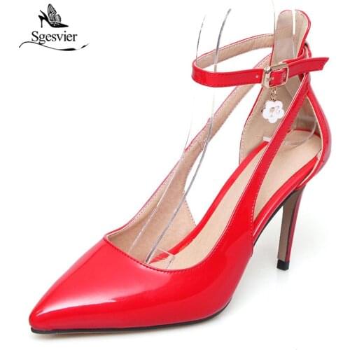 Sgesvier Womens Pumps Thin High Heels Pointed Toe Sexy Single Pumps Shoes Woman Ankle Buckle Summer Shoes Size 32-47 OX416