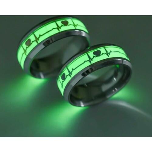 1Pc Heart Shape Luminous Ring Glowing In Dark Couple Rings For Friends Gift Stainless Steel Jewelry