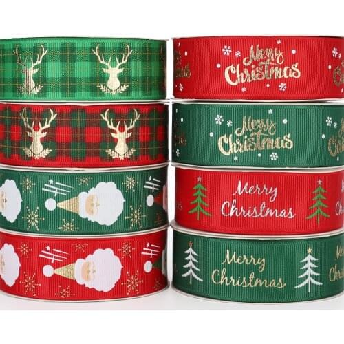 10 Yards 1'' 25MM Christmas Printed Grosgrain Ribbon Hair Bows Gift Packaging DIY Handmade Materials Holiday Party Decorations