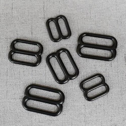 100 Pcs 15mm 20mm 25mm Black Bag Straps Belt Buckles Metal Slider Tri Glide Adjuster For Webbing Leather Garment Sewing DIY