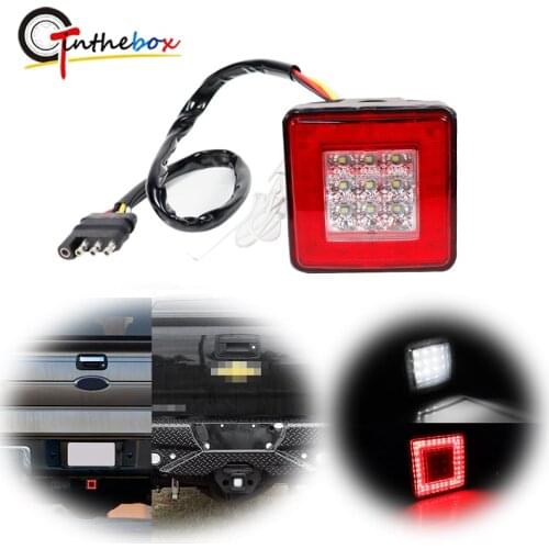 Gtinthebox 12-LED Brake Light Trailer Hitch Cover Fit Towing & Hauling 2" Standard Size Receiver For Chevrolet GMC Nissan Ford