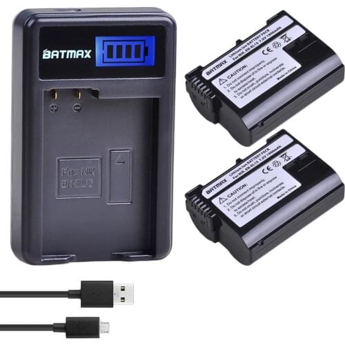 2pcs EN-EL15 EN EL15 ENEL15 Camera Battery +LCD USB Charger For Nikon D7000 D7100 D800 D800E D600 D610 D810 D7200 Z6, Z7 Camera