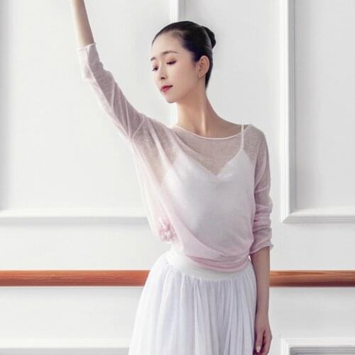 2021 NEW women Mesh Long Sleeve Gymnastics leotard Sweater Dance Dress Gauze Adult Female Ballet Base Training Clothes Shirt