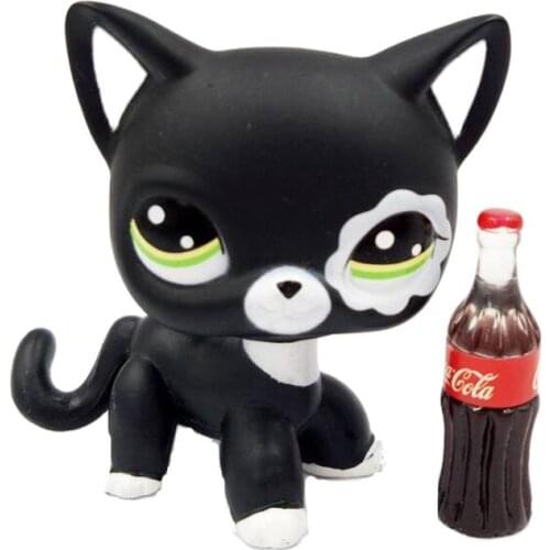 LPS CAT Food Accessories for pet shop cute toys Standing real rare Short Hair Cat with lovely drink burger free shipping