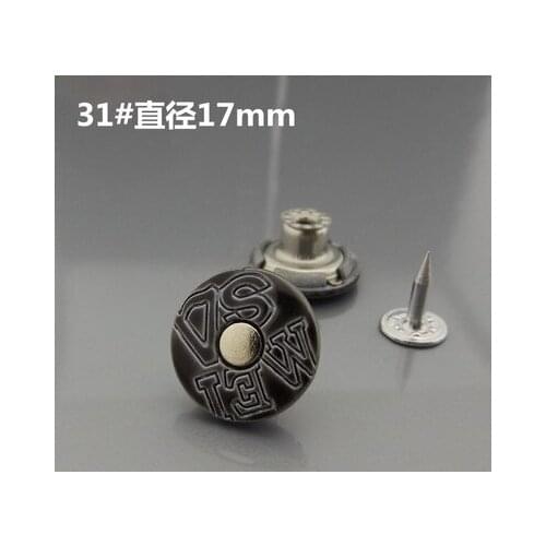 Free shipping 10pcs/lot 17mm metal zinc alloy clasp shook head buttons clothes demin jeans pants button with letter pattern