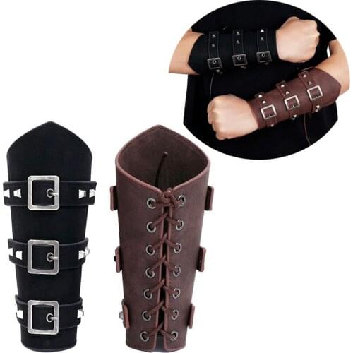 Medieval Wristbands Cosplay Costumes Anime Cosplay Retro Arm Guards Armor Cuff Multiple Purposes Bracers with Hardware Buckle