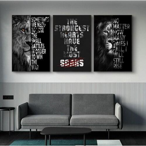 Black and White Lion Animal Poster Wall Art Canvas Painting Still Life Quote Print Home Minimalist Decor for Living Room Picture