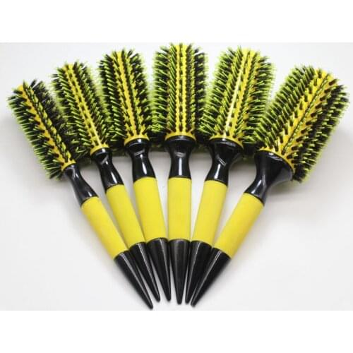 Free Shipping Wooden Hair Brush With Boar Bristle Mix Nylon Styling Tools Professional Round Hair Brush GIC-HB505 (6pcs/set)